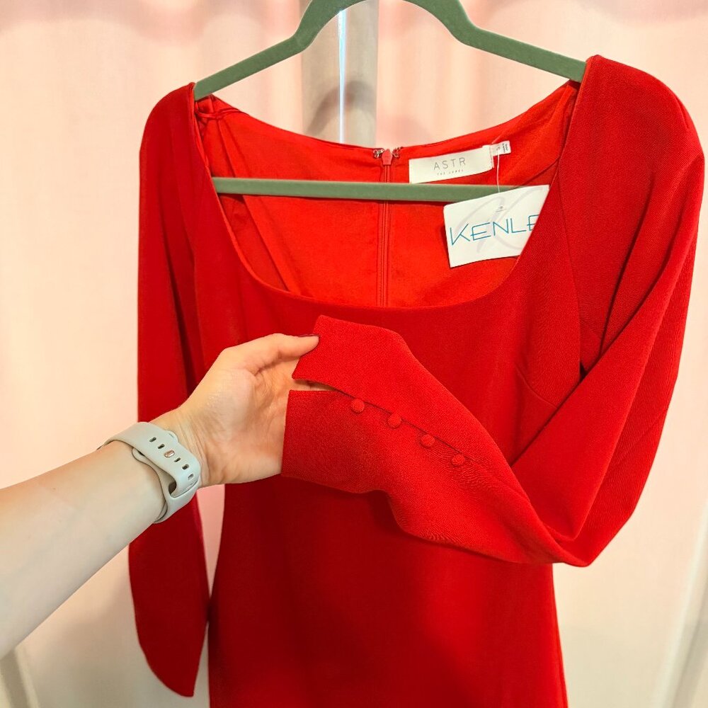 Long Sleeve Red Cocktail Dress